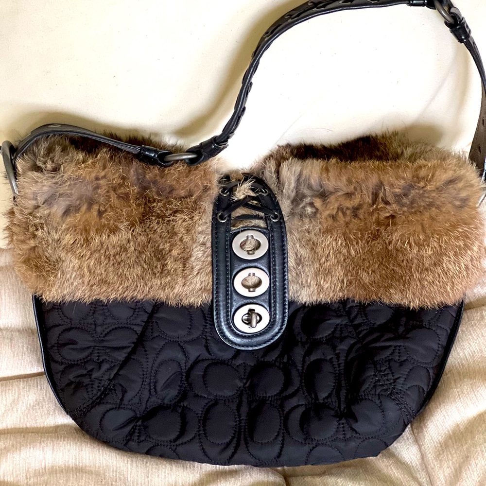 Coach Handbag with Fur Trim